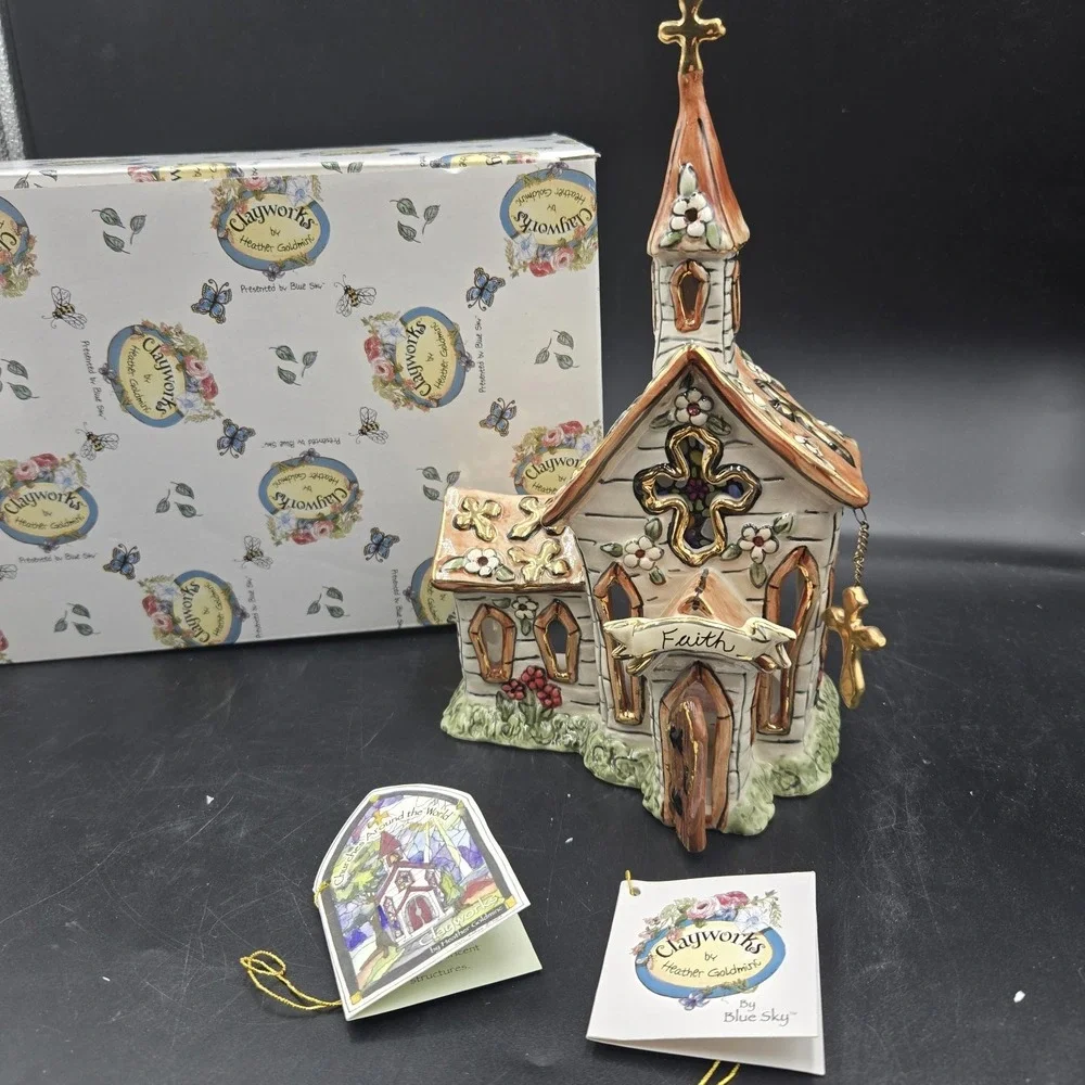 New Vtg blue sky clayworks heather goldminc 2004 Faith Church Chapel W Orig Box